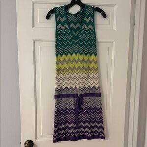 Chevron Patterned Kids Dress - Green, Yellow, Purple